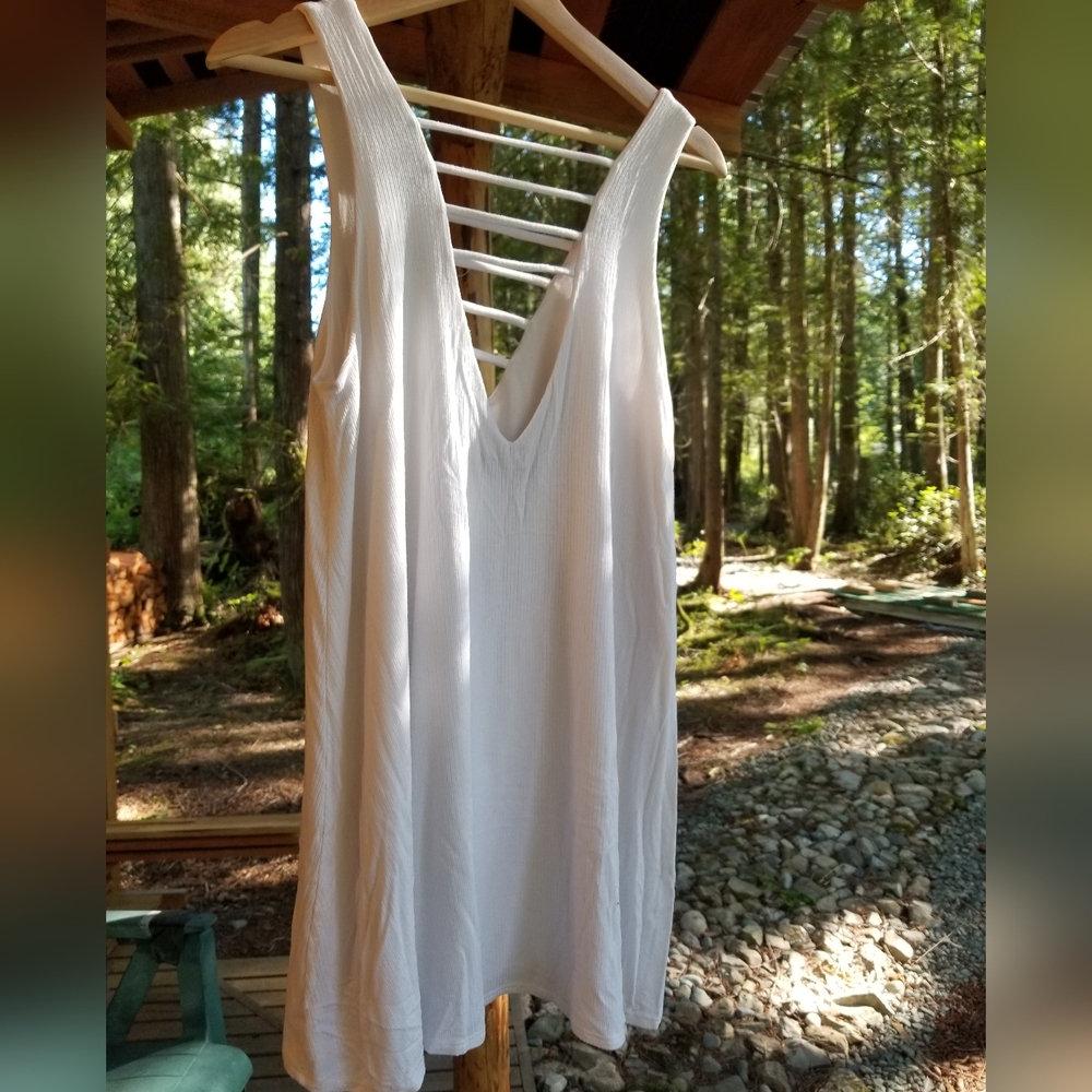 White Short Summer Mini Stretch Dress Lucy Love Small Plunging V Neck Sleeveless